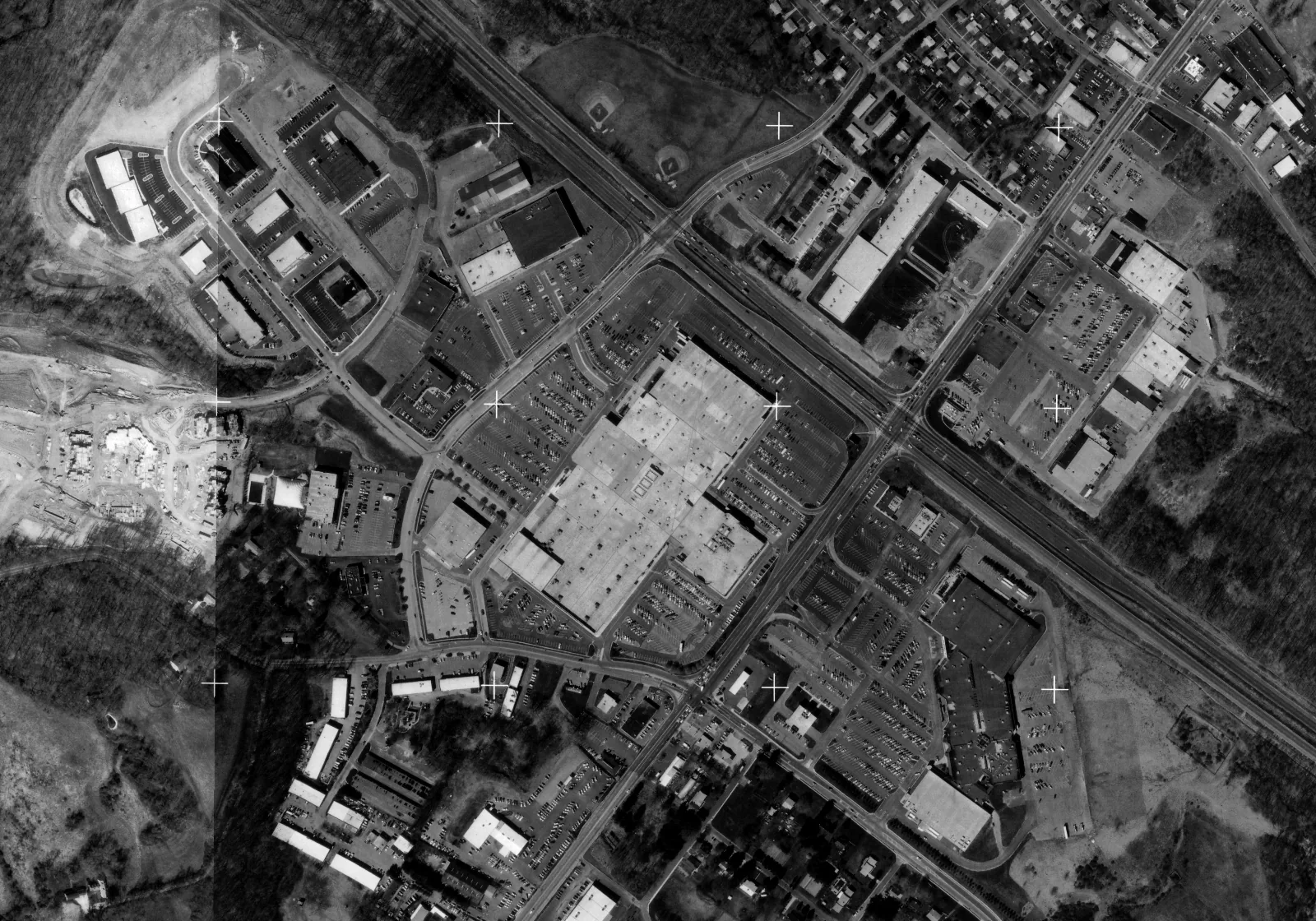 1990 aerial photo of Harford Mall, the sharpest frame in the county archive